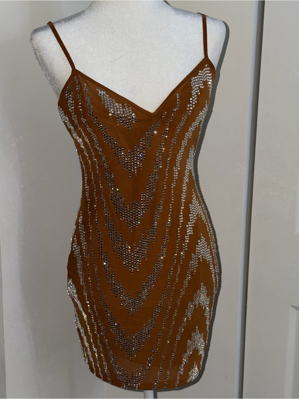 Fashion Nova Copper Sequin Mini Slip Dress